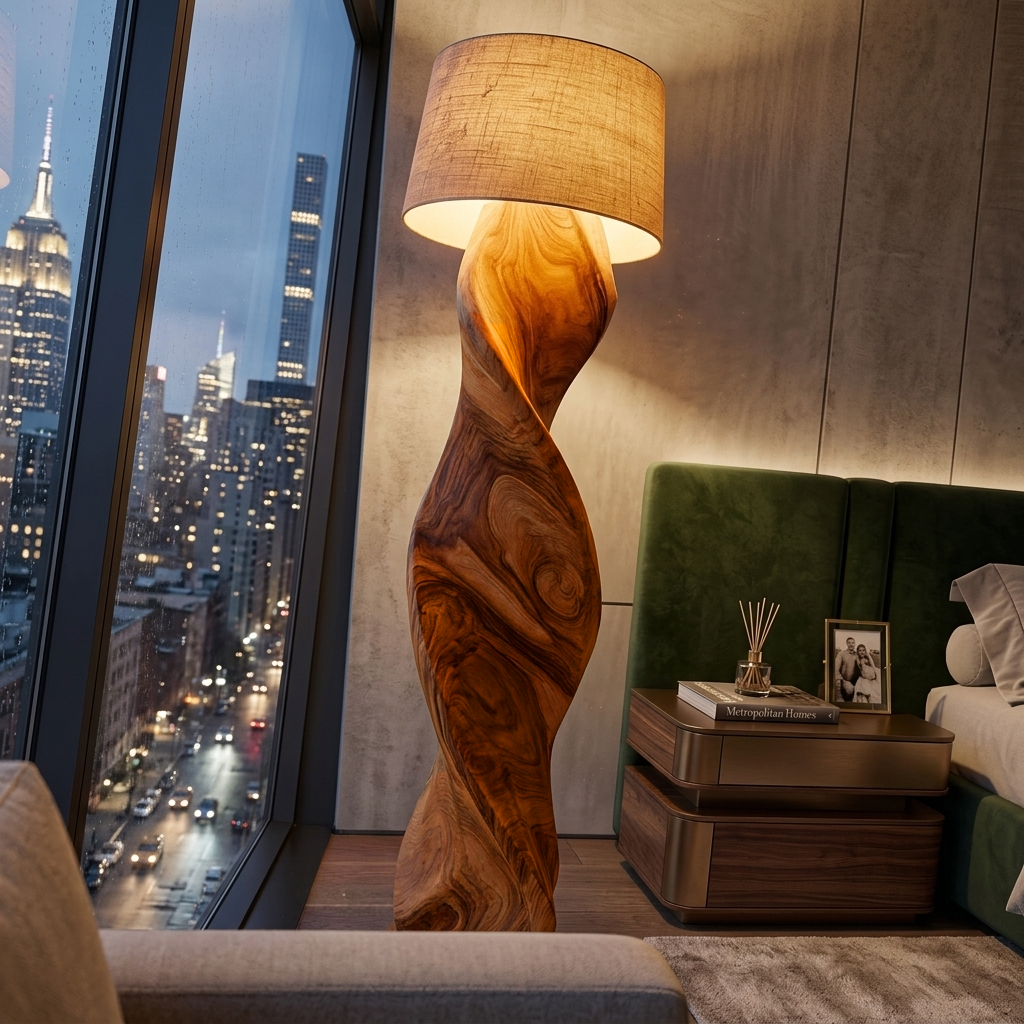 Mid Century Wood Floor Lamp Twisted Body Design For Home