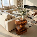 Elegant Natural Wood Nightstand With Curved Form For Bedroom