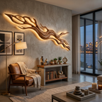 Rustic Wood LED Wall Sculpture With Undulating Shape For Bedroom Decor