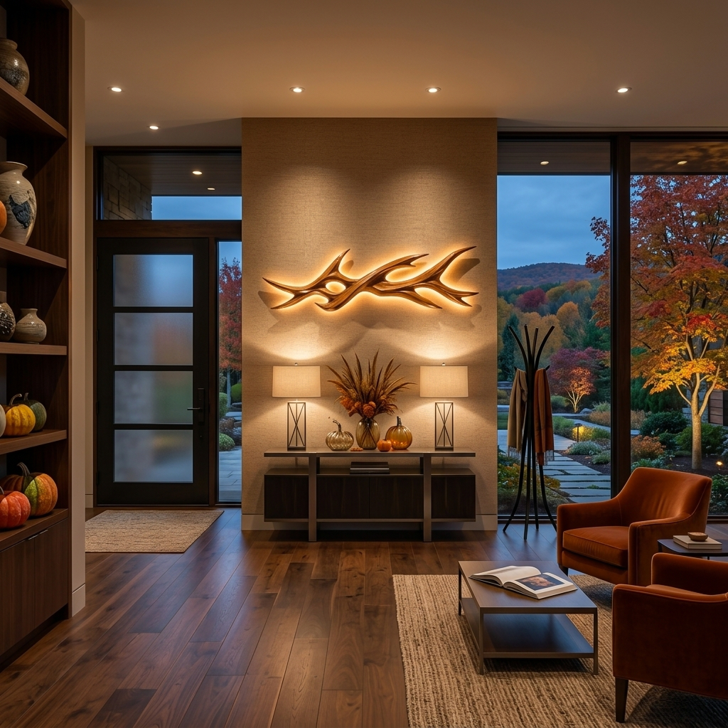 Rustic Wooden LED Wall Sculpture With Branch Form For Bedroom