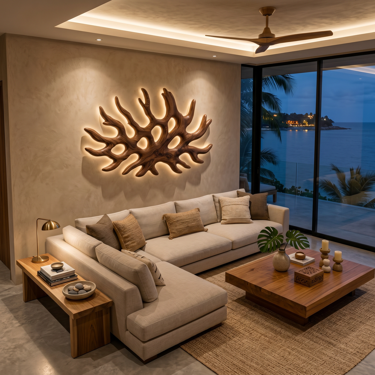 Organic Root Shape Wood LED Wall Sculpture For Rustic Home Decor