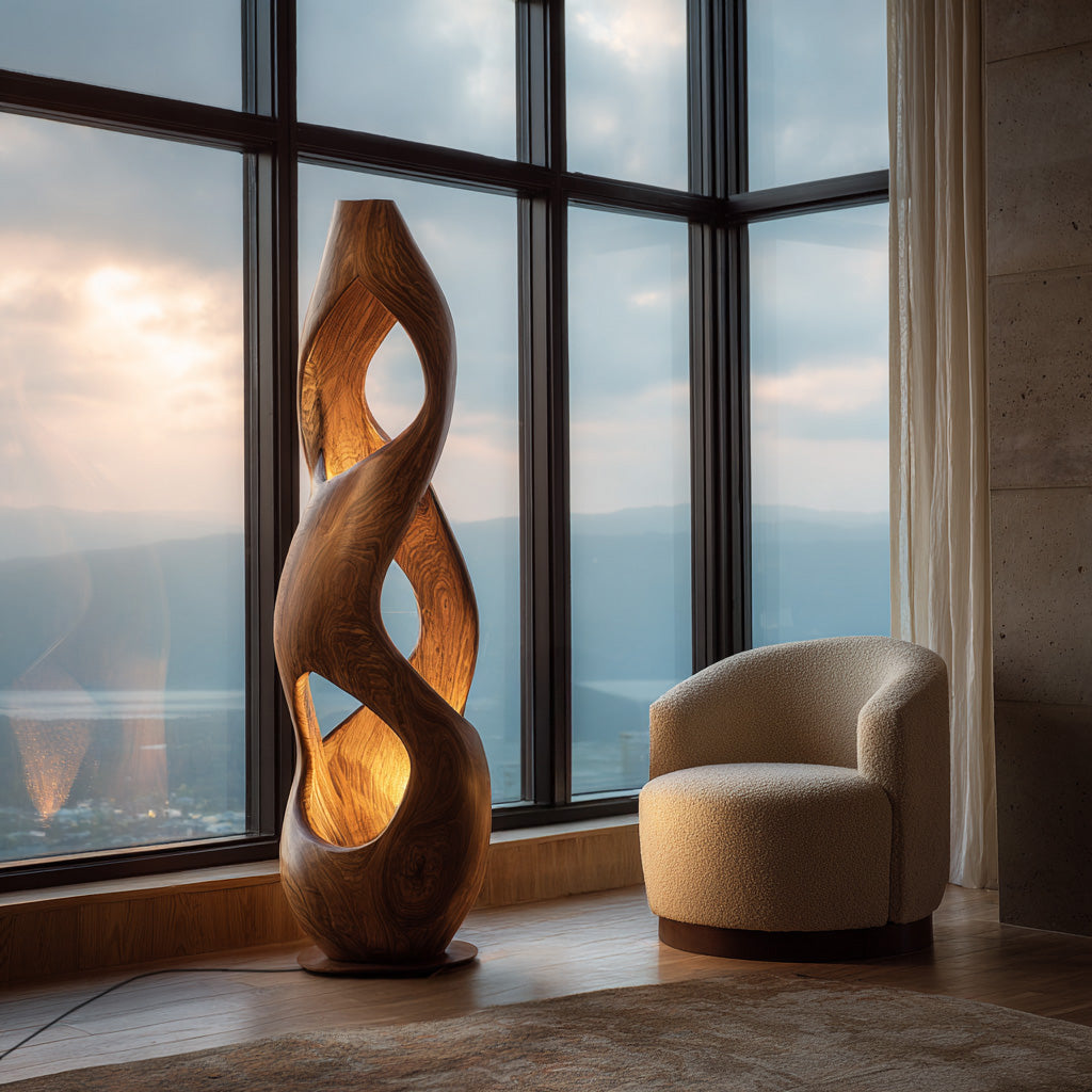 Contemporary Twisted Floor Lamp With Sculptural Hollow For Living Room