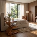 Modern Natural Wood Nightstand With E Shape For Bedroom