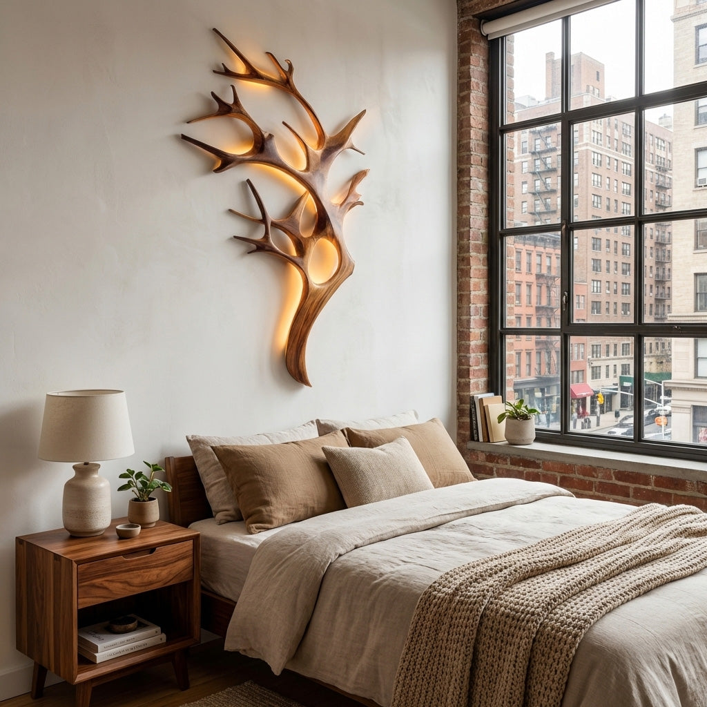 Contemporary Wooden Tree Wall Light For Bedroom