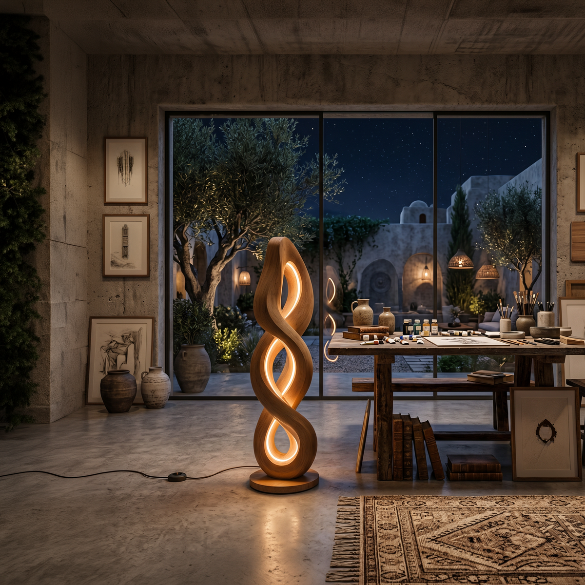 Organic Helix Lamp With Shelf For Interior