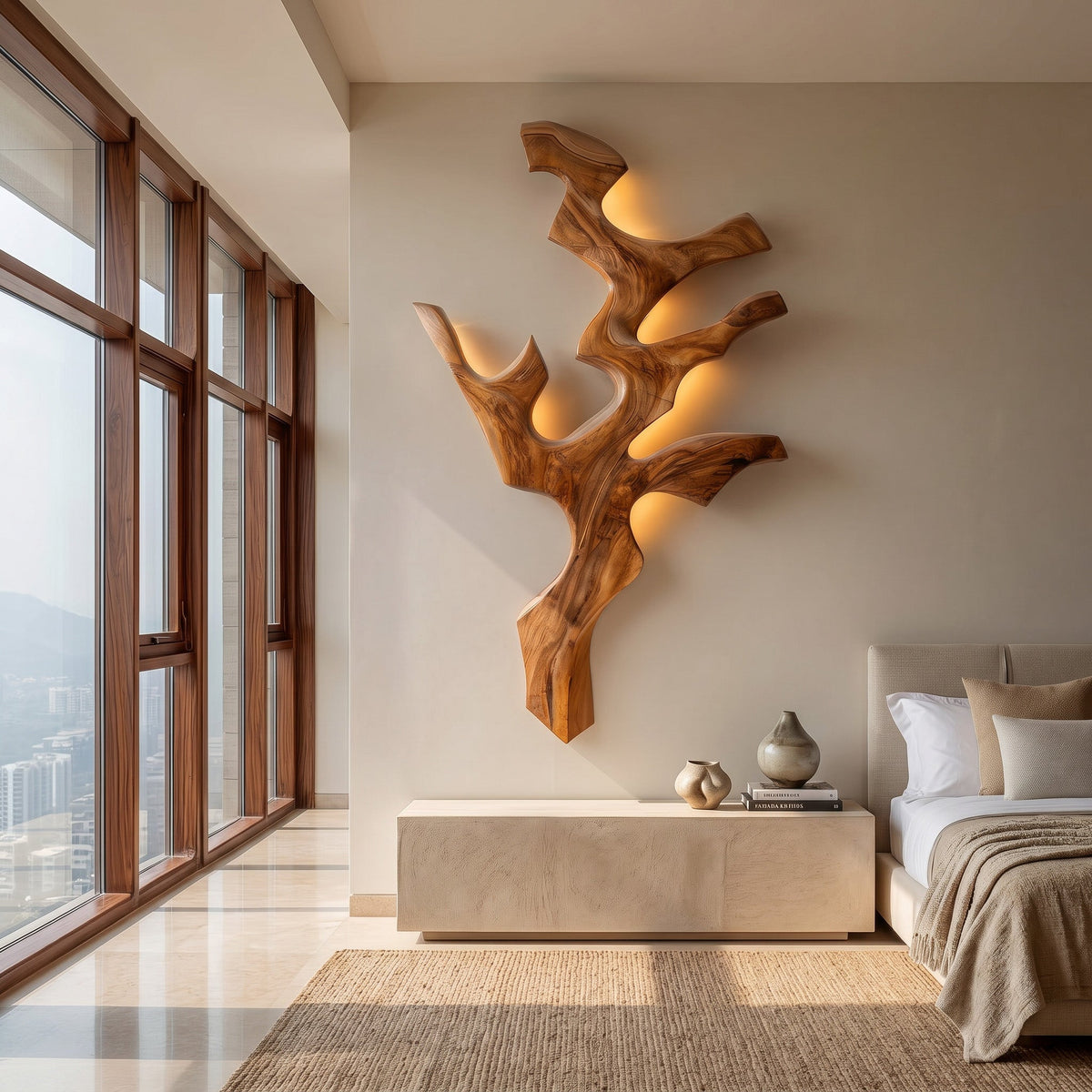 Contemporary Natural Wood Wall Light For Minimalist Bedroom