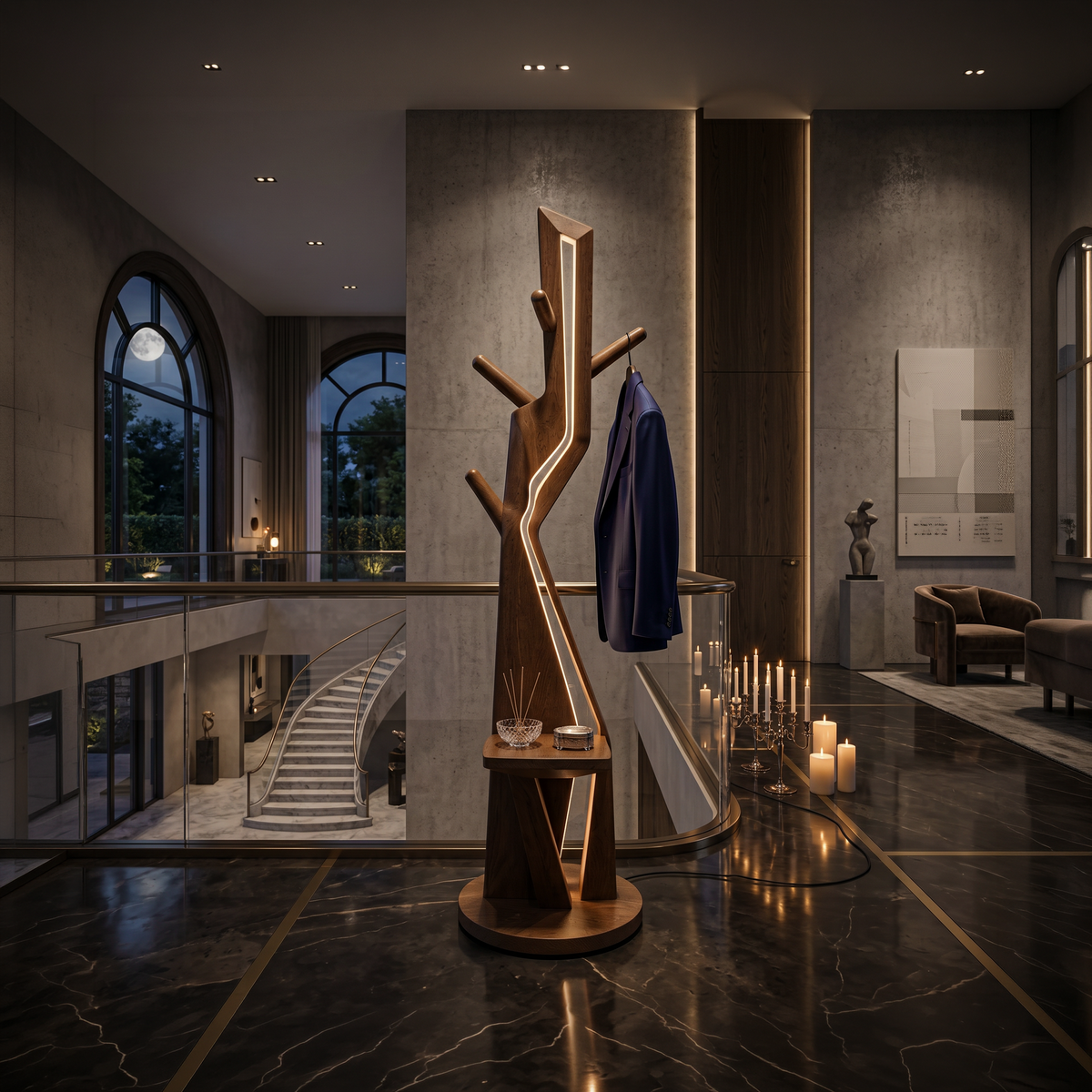 Modern Branch Lamp With Hooks For Entryway