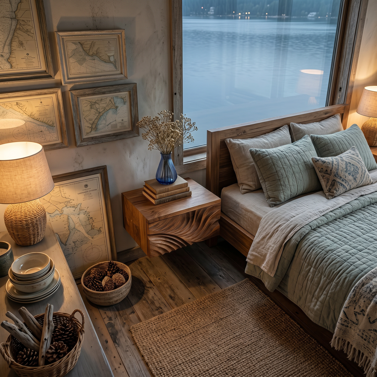 Elegant Wooden Floating Nightstand With Carved Front For Bedroom