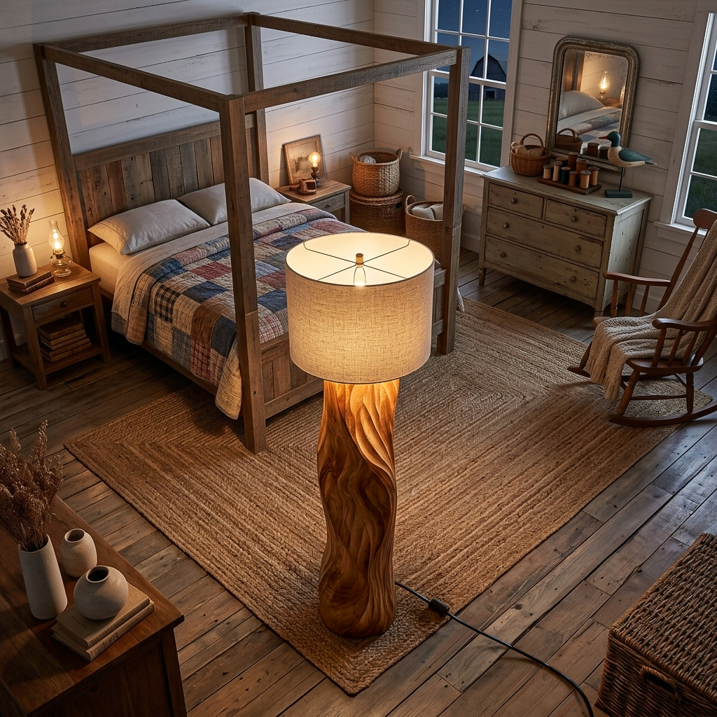 Contemporary Wood Floor Lamp Sculptural Design For Home Lobby