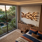 Rustic Sculptural Wood LED Wall Sculpture For Bedroom Interior