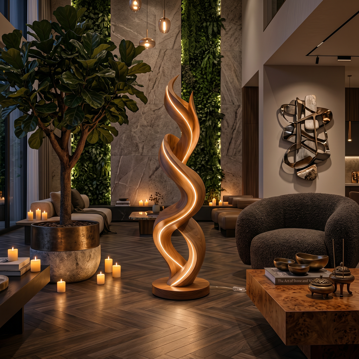 Organic Tree Lamp With Hooks For Hallway