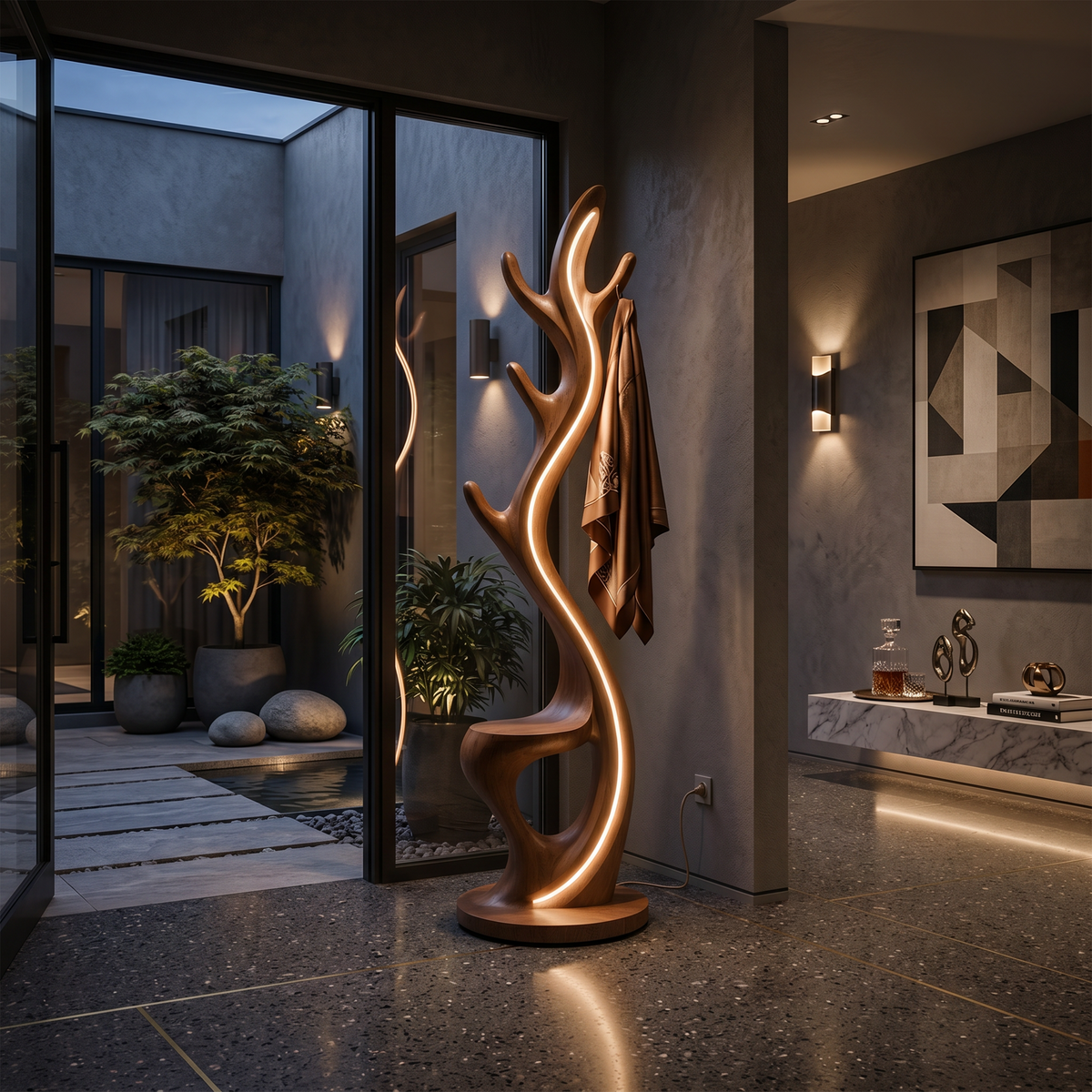 Minimalist Twig Lamp With Rack For Entryway