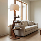 Contemporary Wooden Floor Lamp With Shelf For Living Room