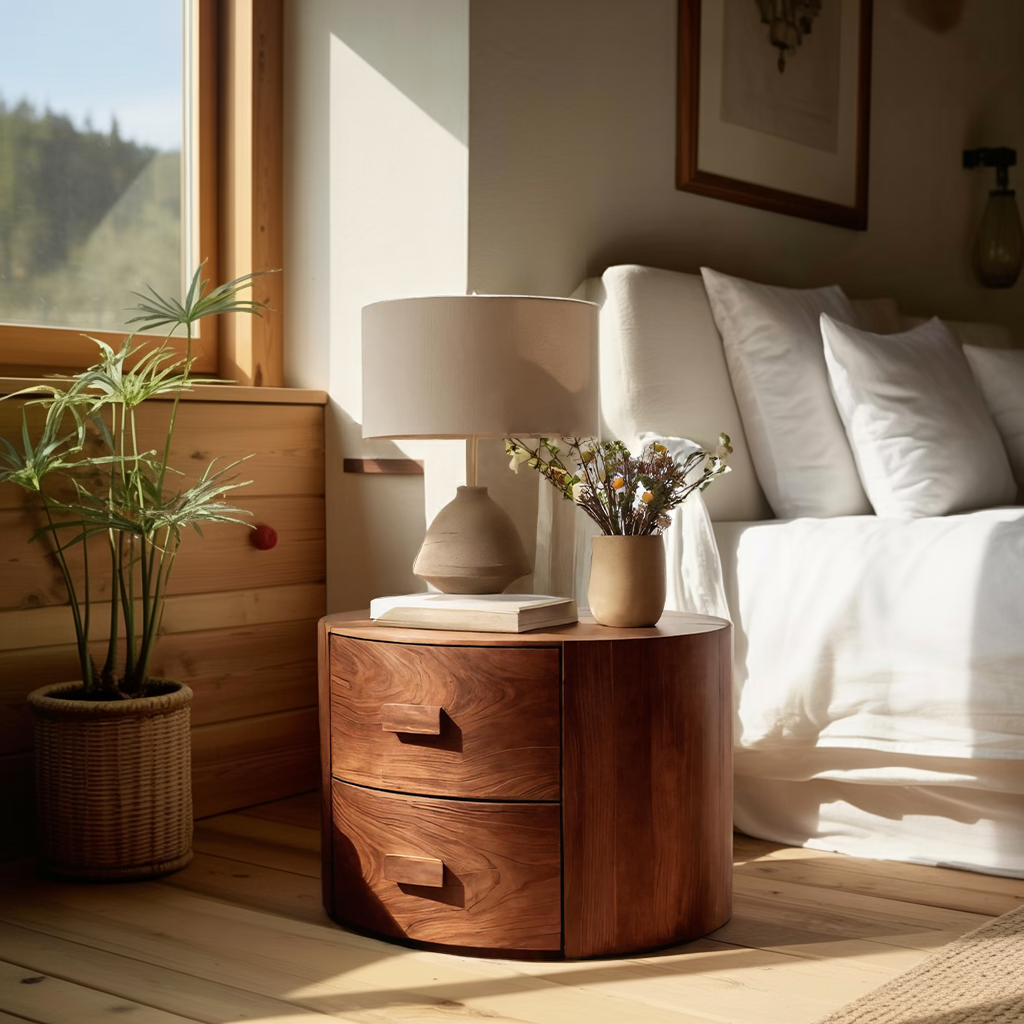 Round Two Drawer Nightstand For Modern Bedroom