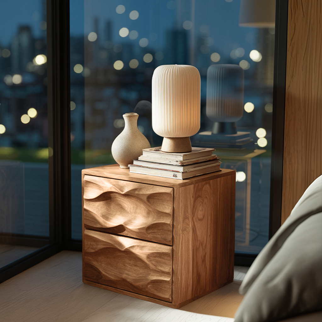 Modern Nightstand With Sculpted Drawer Fronts For Bedroom
