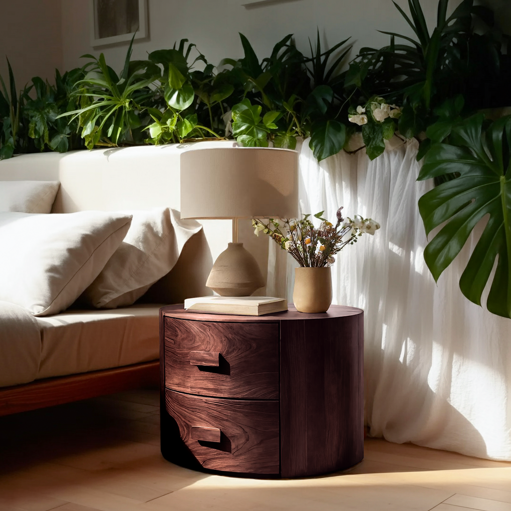 Round Two Drawer Nightstand For Modern Bedroom