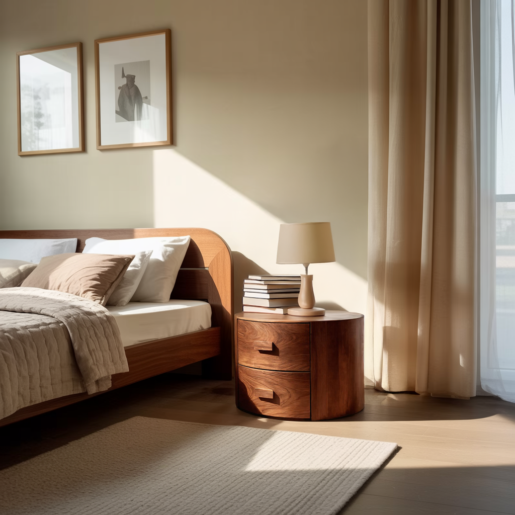Round Two Drawer Nightstand For Modern Bedroom