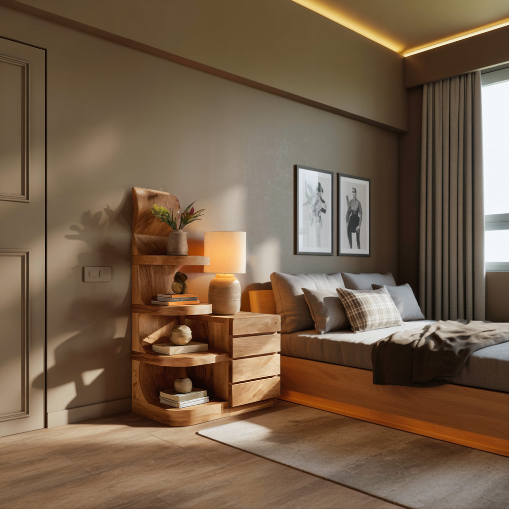Modern Nightstand With Shelves And Drawers For Bedroom