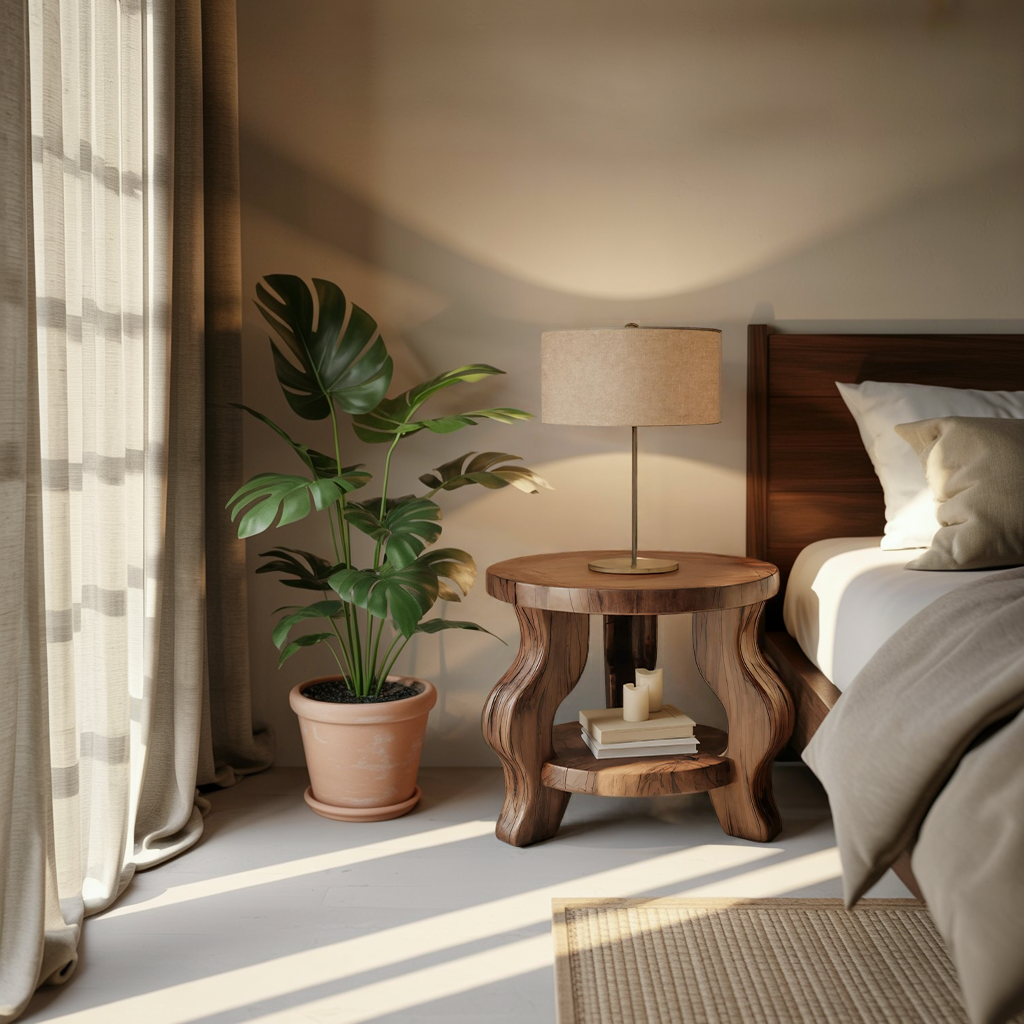 Modern Round Nightstand With Curved Legs For Bedroom