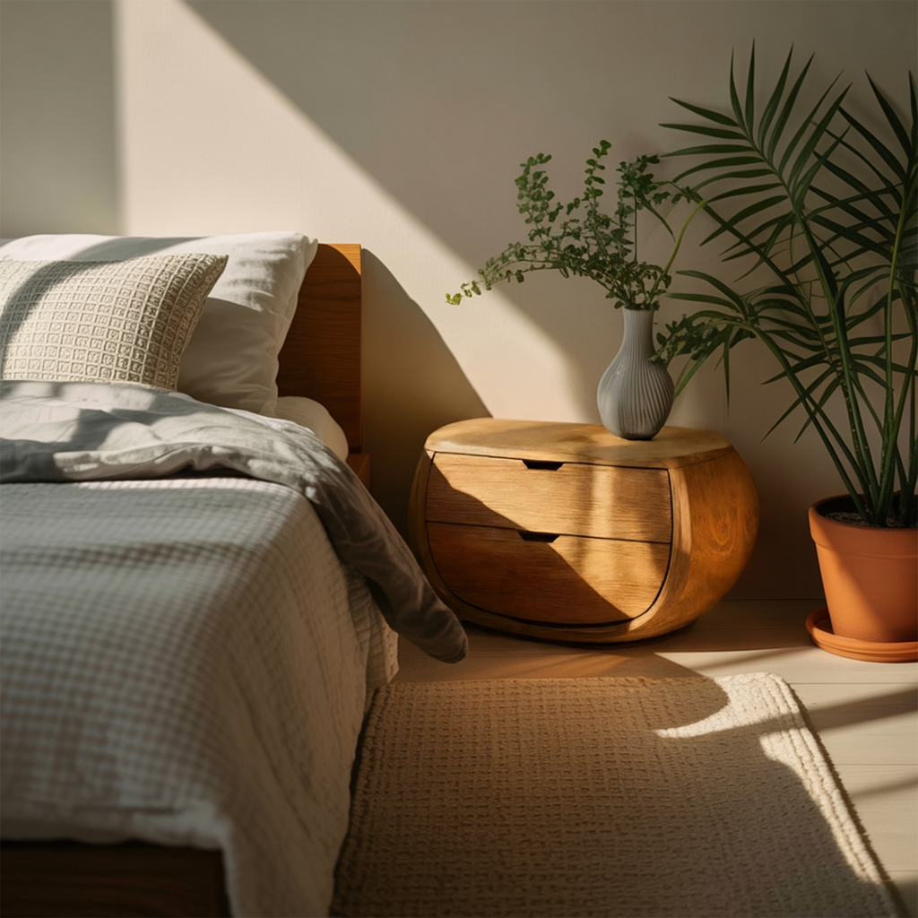 Scandinavian Organic Nightstand With Rounded Form For Bedroom