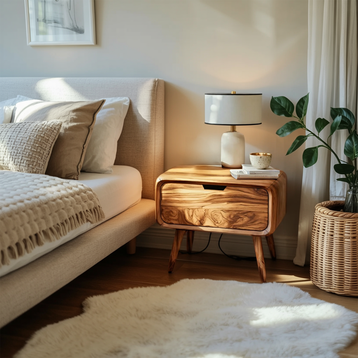 Modern Organic Nightstand With Rounded Edge For Bedroom