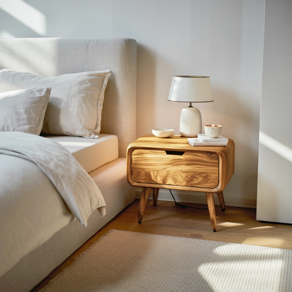 Modern Organic Nightstand With Rounded Edge For Bedroom