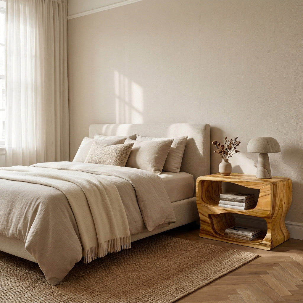 Organic Modern Wooden Nightstand For Bedroom