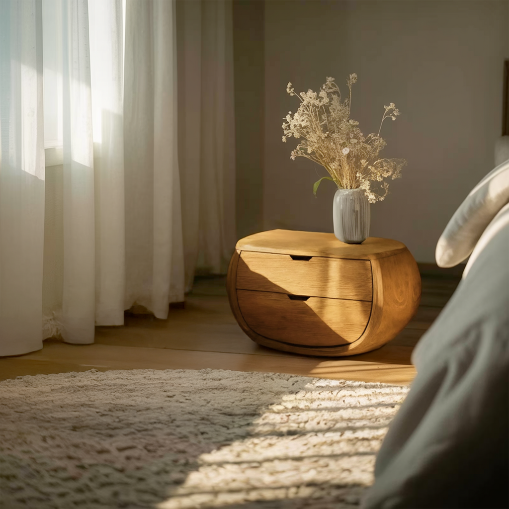 Scandinavian Organic Nightstand With Rounded Form For Bedroom