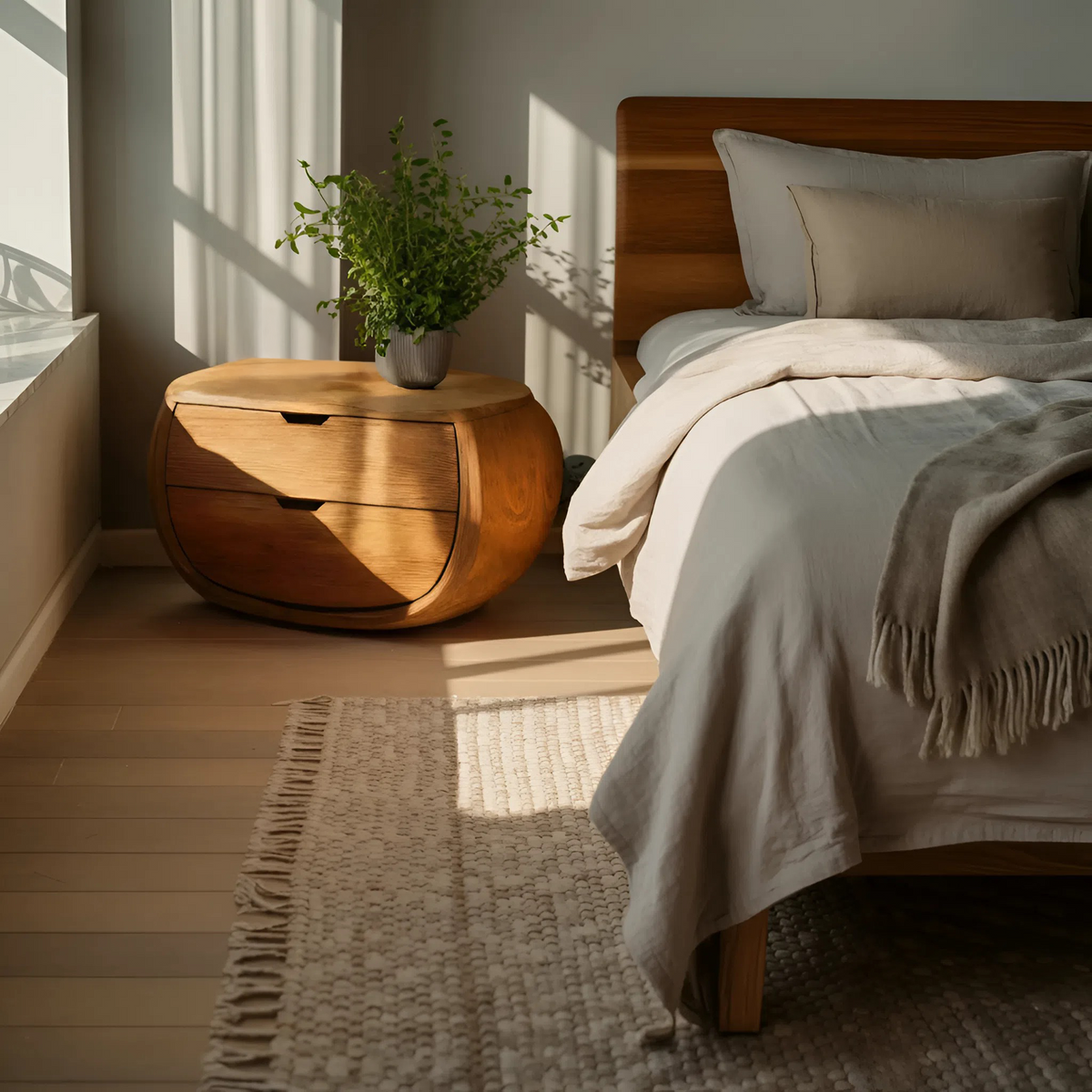Scandinavian Organic Nightstand With Rounded Form For Bedroom