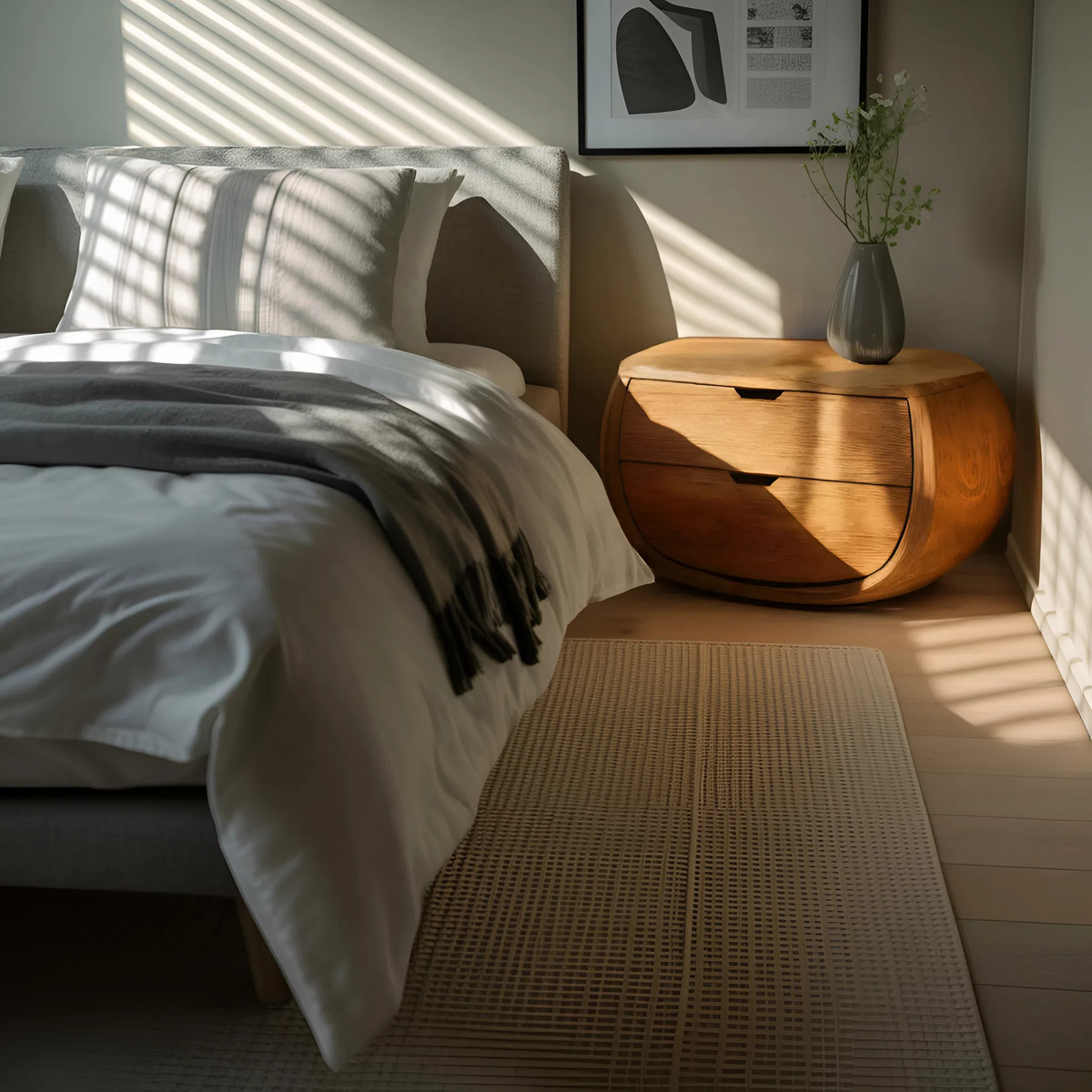 Scandinavian Organic Nightstand With Rounded Form For Bedroom