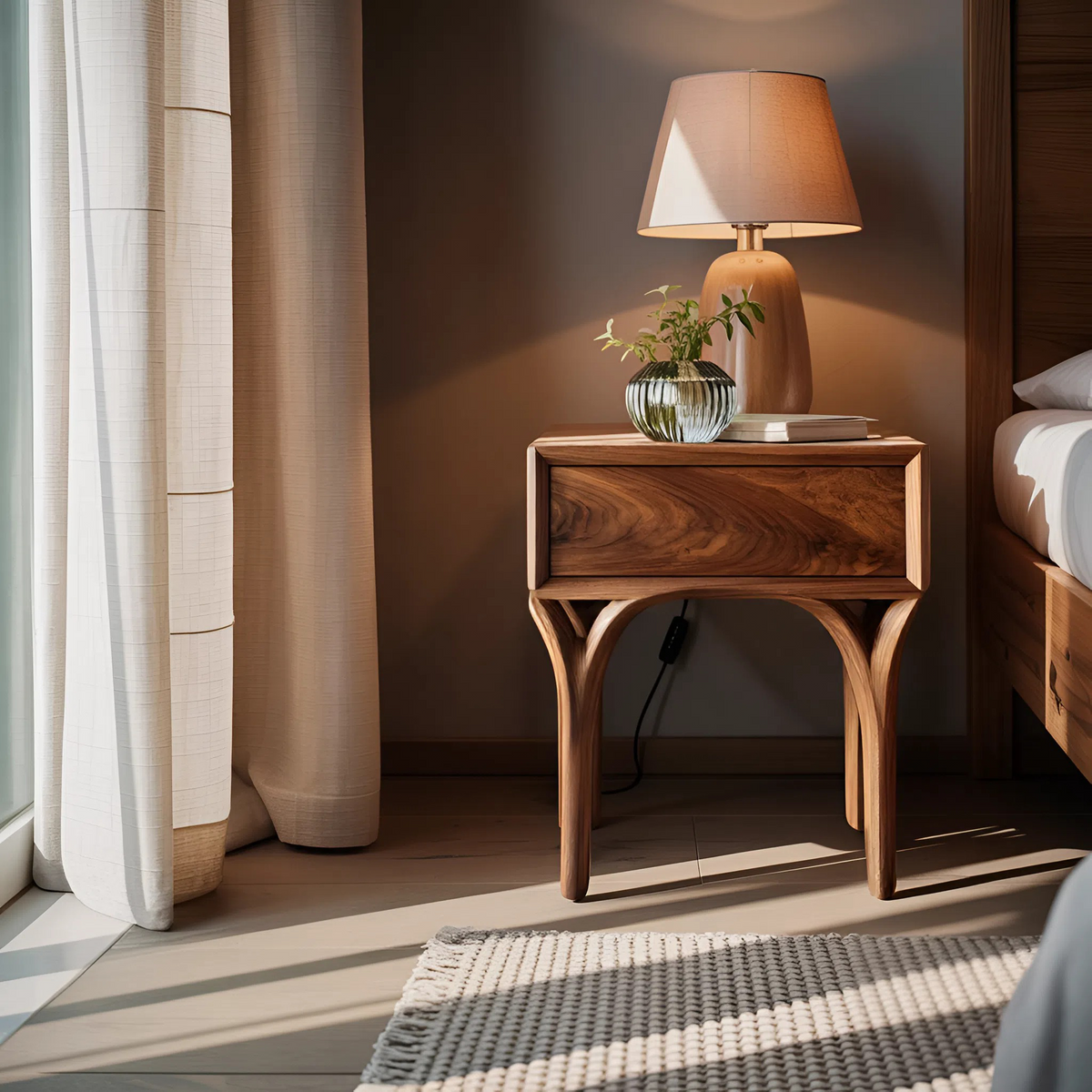 Modern Arch Leg Nightstand With Drawer For Bedroom