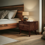 Mid Century Nightstand With Two Drawers For Bedroom